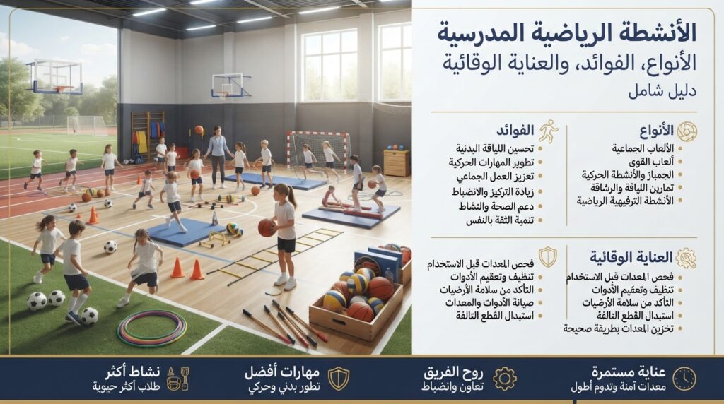 الأنشطة الرياضية المدرسية: الأنواع، الفوائد، والعناية الوقائية — دليل شامل
