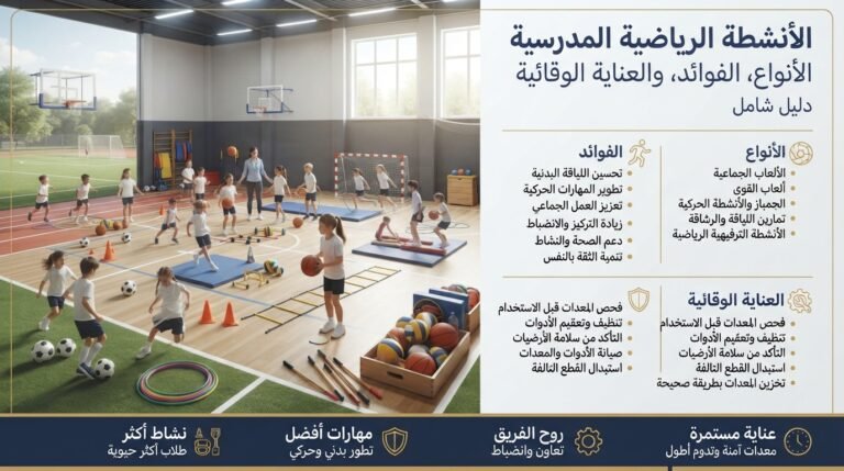 الأنشطة الرياضية المدرسية: الأنواع، الفوائد، والعناية الوقائية — دليل شامل