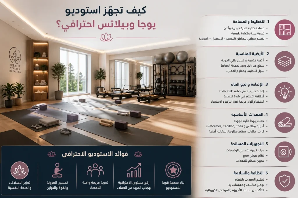 كيف تجهّز استوديو يوجا وبيلاتس احترافي؟