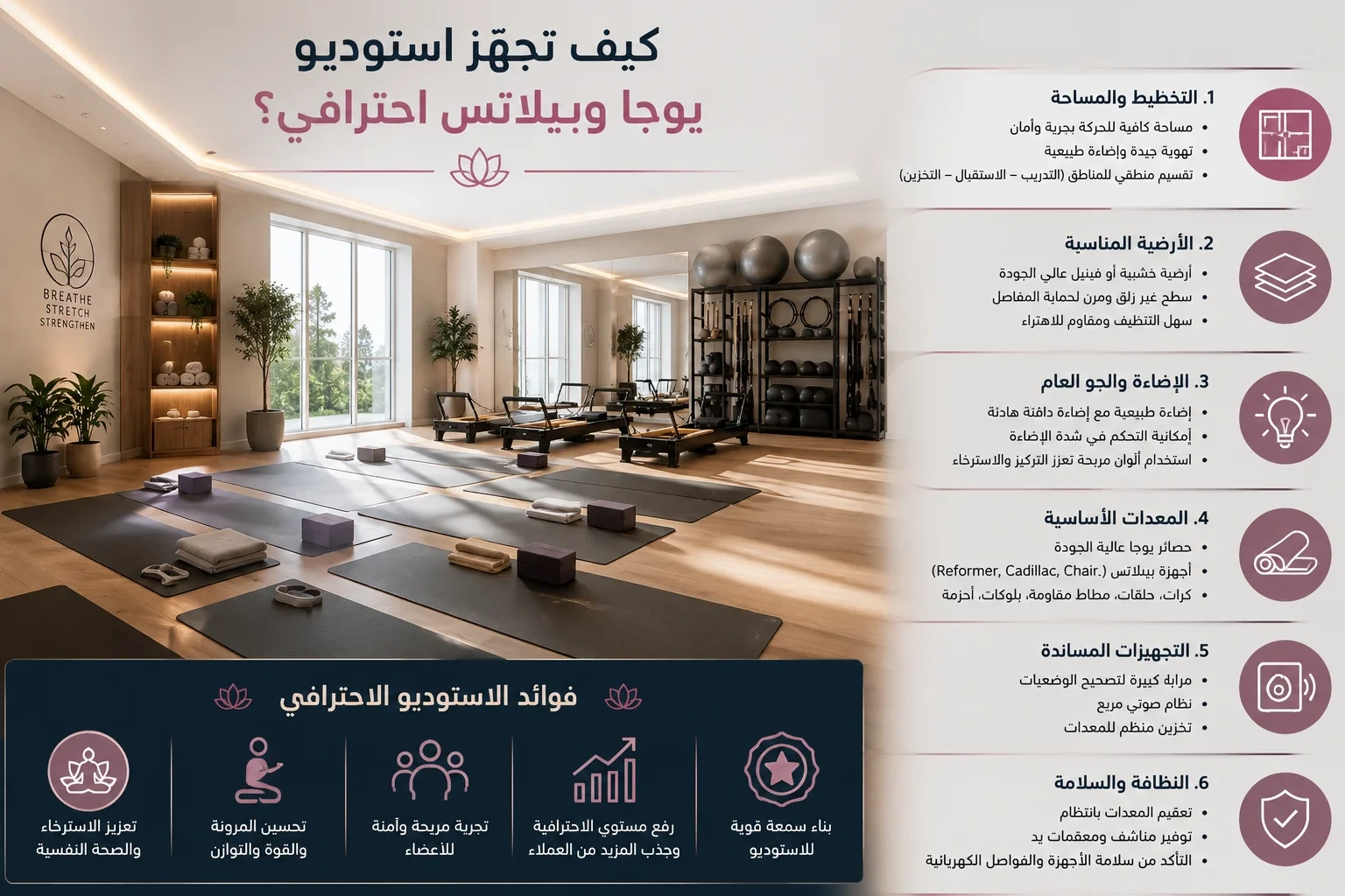 كيف تجهّز استوديو يوجا وبيلاتس احترافي؟