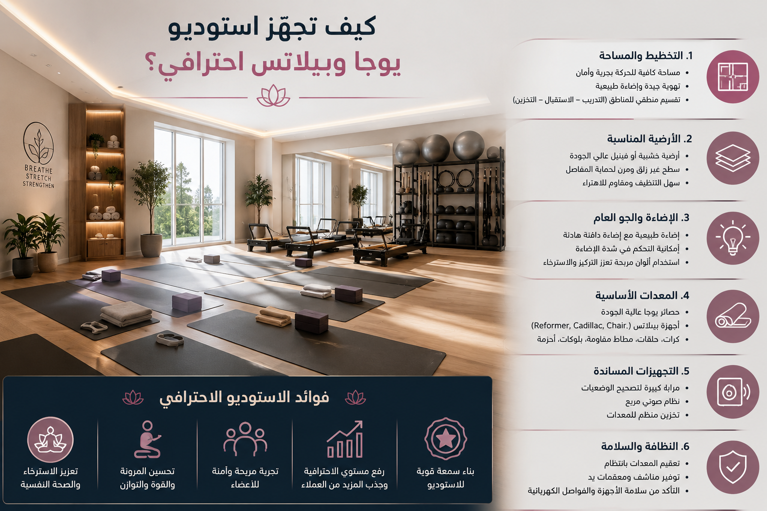 كيف تجهّز استوديو يوجا وبيلاتس احترافي؟