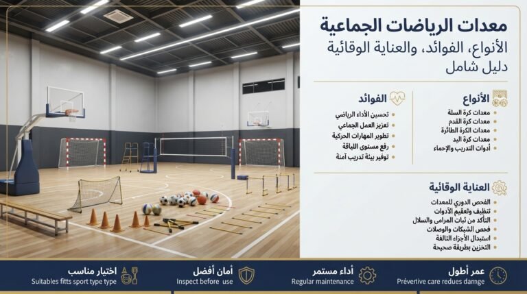 معدات الرياضات الجماعية: الأنواع، الفوائد، والعناية الوقائية — دليل شامل