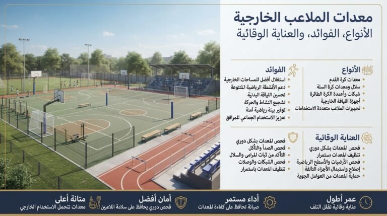 معدات الملاعب الخارجية: الأنواع، الفوائد، والعناية الوقائية