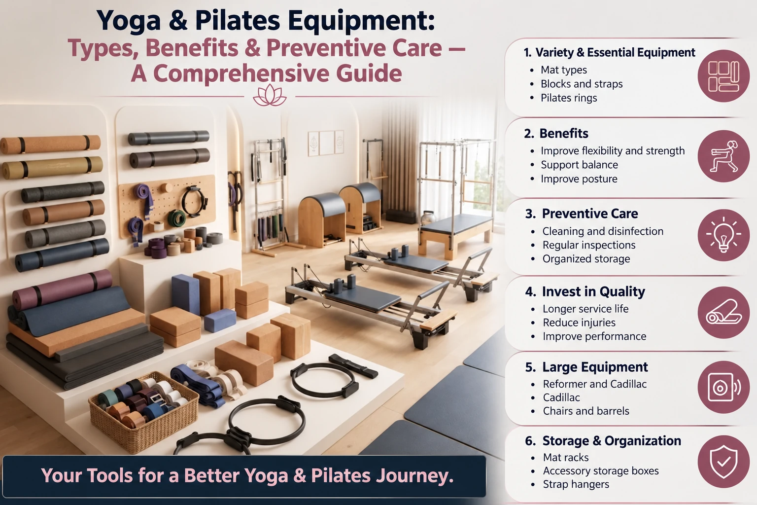 Yoga and Pilates Equipment: Types, Benefits, and Preventive Care — A Comprehensive Guide